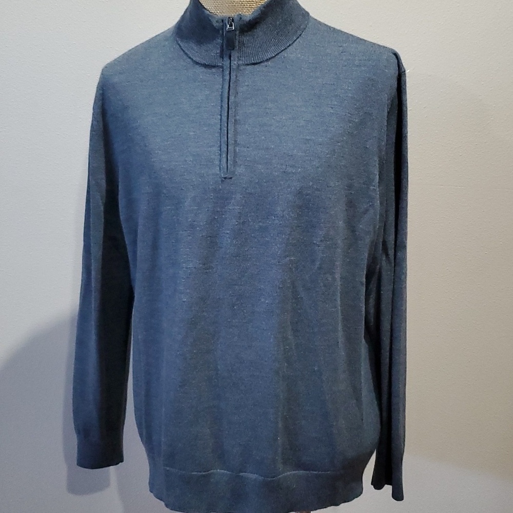 Untuckit merino wool charcoal Grey knit long sleeve sweater 1/4 zip - Picture 1 of 5